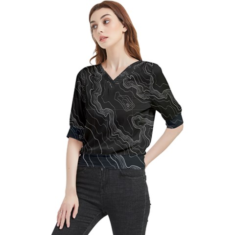 Black Topography Quarter Sleeve Blouse by goljakoff