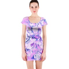 Hydrangea Blossoms Fantasy Gardens Pastel Pink And Blue Short Sleeve Bodycon Dress by CrypticFragmentsDesign