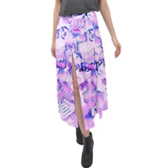 Hydrangea Blossoms Fantasy Gardens Pastel Pink And Blue Velour Split Maxi Skirt by CrypticFragmentsDesign