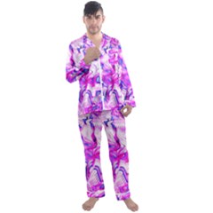 Hot Pink Fuchsia Flower Fantasy  Men s Long Sleeve Satin Pajamas Set by CrypticFragmentsDesign