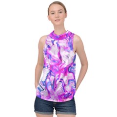 Hot Pink Fuchsia Flower Fantasy  High Neck Satin Top by CrypticFragmentsDesign