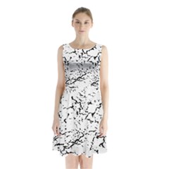 Black And White Grunge Abstract Print Sleeveless Waist Tie Chiffon Dress by dflcprintsclothing
