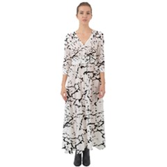 Black And White Grunge Abstract Print Button Up Boho Maxi Dress by dflcprintsclothing