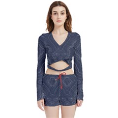 Blue Topography Velvet Wrap Crop Top And Shorts Set by goljakoff