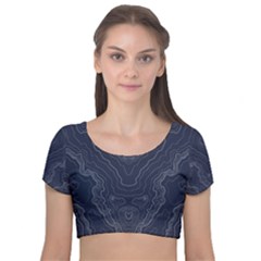 Blue Topography Velvet Short Sleeve Crop Top  by goljakoff