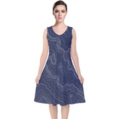 Topography Map V-neck Midi Sleeveless Dress  by goljakoff