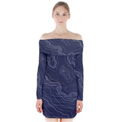 Topography Map Long Sleeve Off Shoulder Dress by goljakoff