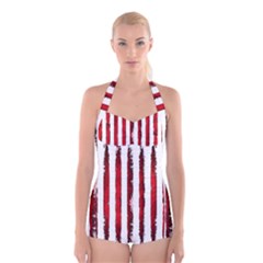 Red Stripes Boyleg Halter Swimsuit  by goljakoff