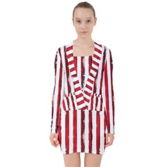 Red Stripes V-neck Bodycon Long Sleeve Dress by goljakoff