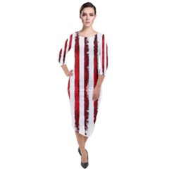 Red Stripes Quarter Sleeve Midi Velour Bodycon Dress by goljakoff