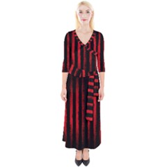 Red Lines Quarter Sleeve Wrap Maxi Dress