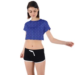 Stars Blue Ink Tie Back Short Sleeve Crop Tee by goljakoff