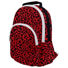 Red And Black Leopard Spots, Animal Fur Rounded Multi Pocket Backpack by Casemiro