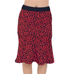 Red And Black Leopard Spots, Animal Fur Short Mermaid Skirt by Casemiro