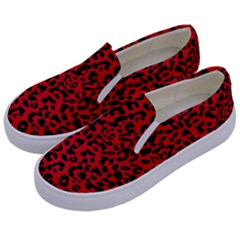 Red And Black Leopard Spots, Animal Fur Kids  Canvas Slip Ons by Casemiro