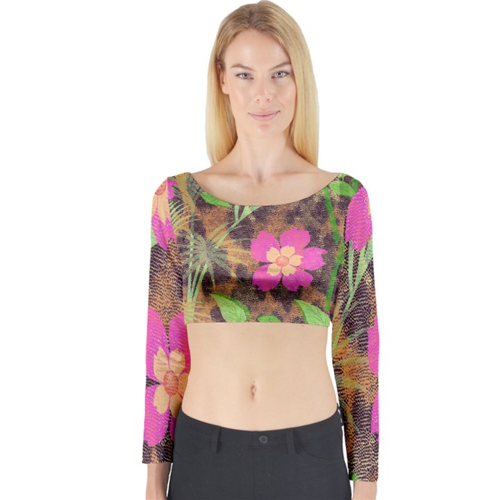 Jungle floral Long Sleeve Crop Top