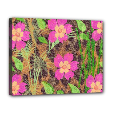 Jungle Floral Canvas 14  X 11  (stretched) by PollyParadise