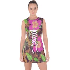 Jungle Floral Lace Up Front Bodycon Dress