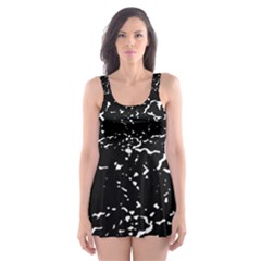 Black And White Grunge Abstract Print Skater Dress Swimsuit by dflcprintsclothing