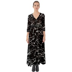 Black And White Grunge Abstract Print Button Up Boho Maxi Dress by dflcprintsclothing
