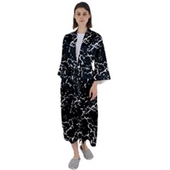 Black And White Grunge Abstract Print Maxi Satin Kimono by dflcprintsclothing