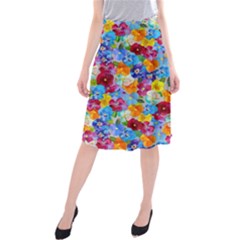 Pansies  Watercolor Flowers Midi Beach Skirt by SychEva