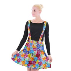Pansies  Watercolor Flowers Suspender Skater Skirt by SychEva