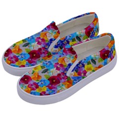 Pansies  Watercolor Flowers Kids  Canvas Slip Ons by SychEva