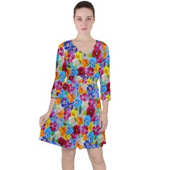 Pansies  Watercolor Flowers Ruffle Dress by SychEva