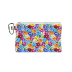 Pansies  Watercolor Flowers Canvas Cosmetic Bag (small) by SychEva