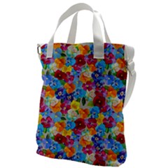 Pansies  Watercolor Flowers Canvas Messenger Bag by SychEva