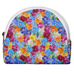 Pansies  Watercolor Flowers Horseshoe Style Canvas Pouch by SychEva