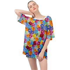 Pansies  Watercolor Flowers Oversized Chiffon Top by SychEva