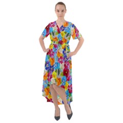 Pansies  Watercolor Flowers Front Wrap High Low Dress by SychEva