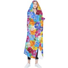 Pansies  Watercolor Flowers Wearable Blanket by SychEva
