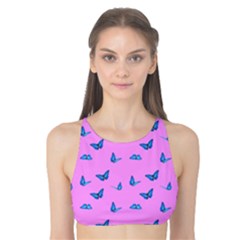 Blue butterflies at pastel pink color background Tank Bikini Top