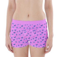 Blue butterflies at pastel pink color background Boyleg Bikini Wrap Bottoms