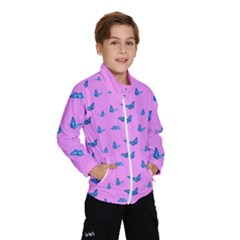 Blue butterflies at pastel pink color background Kids  Windbreaker