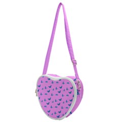 Blue Butterflies At Pastel Pink Color Background Heart Shoulder Bag by Casemiro