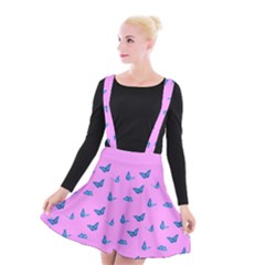 Blue Butterflies At Pastel Pink Color Background Suspender Skater Skirt by Casemiro