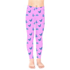 Blue Butterflies At Pastel Pink Color Background Kids  Leggings by Casemiro