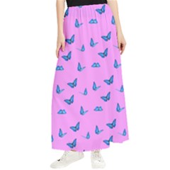 Blue Butterflies At Pastel Pink Color Background Maxi Chiffon Skirt by Casemiro