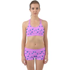 Blue Butterflies At Pastel Pink Color Background Back Web Gym Set by Casemiro