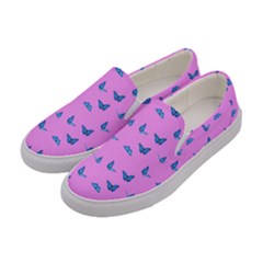 Blue Butterflies At Pastel Pink Color Background Women s Canvas Slip Ons by Casemiro