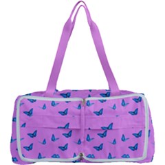 Blue Butterflies At Pastel Pink Color Background Multi Function Bag by Casemiro