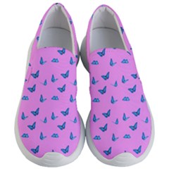 Blue Butterflies At Pastel Pink Color Background Women s Lightweight Slip Ons by Casemiro