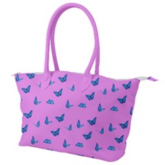 Blue Butterflies At Pastel Pink Color Background Canvas Shoulder Bag by Casemiro