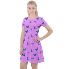 Blue Butterflies At Pastel Pink Color Background Cap Sleeve Velour Dress  by Casemiro