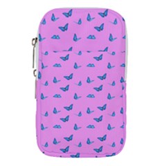 Blue Butterflies At Pastel Pink Color Background Waist Pouch (large) by Casemiro