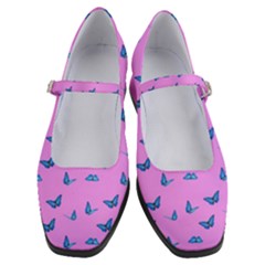 Blue Butterflies At Pastel Pink Color Background Women s Mary Jane Shoes by Casemiro